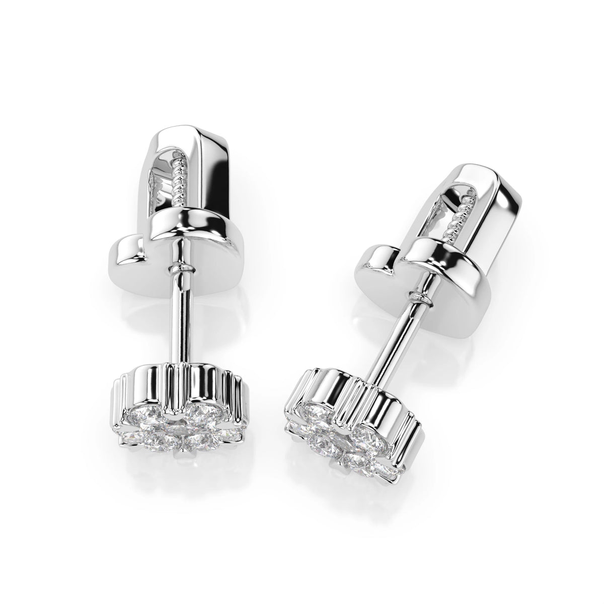 Round Floral Stud Diamond Earrings GT