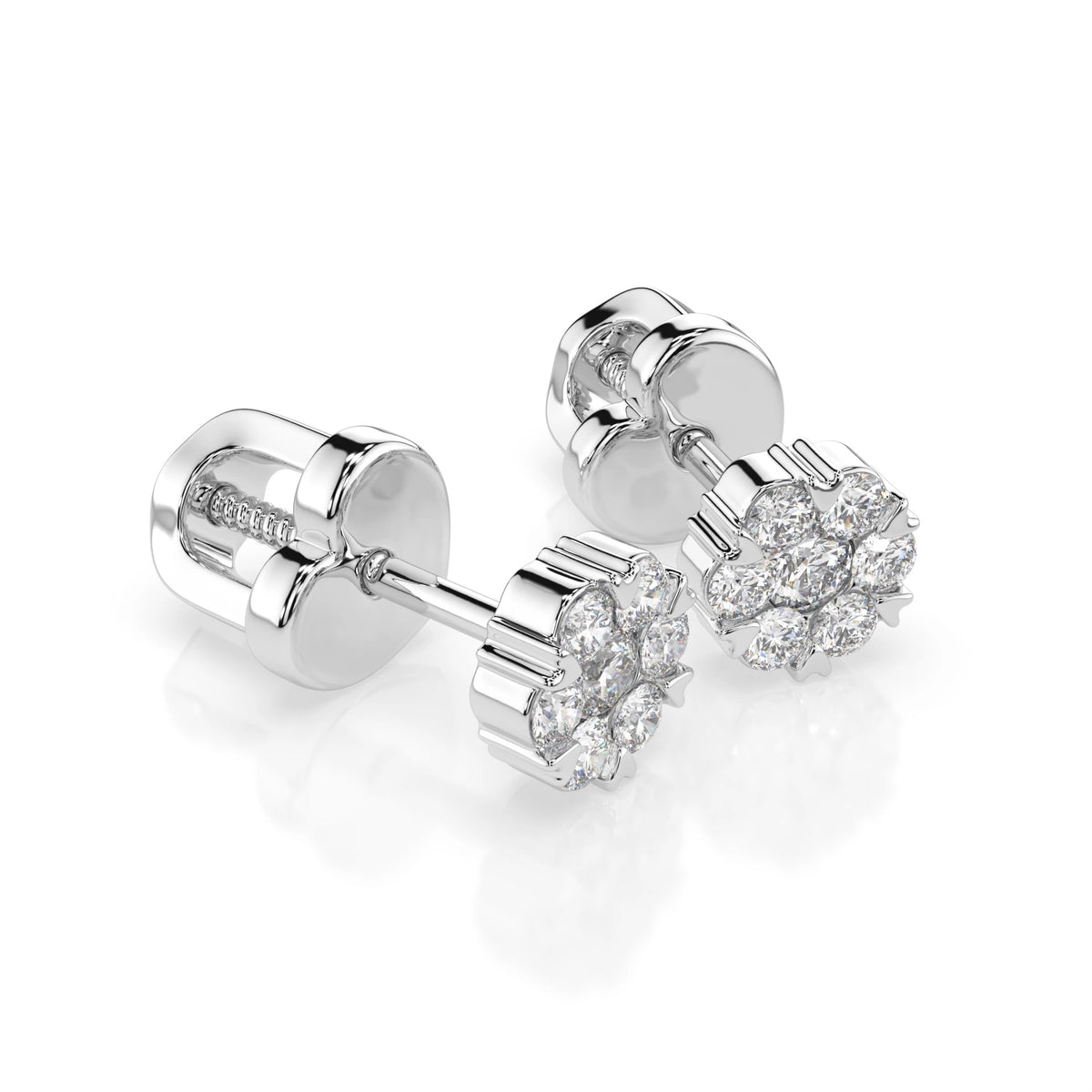 Round Floral Stud Diamond Earrings GT