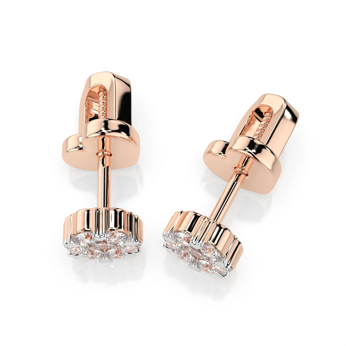 Round Floral Stud Diamond Earrings GT