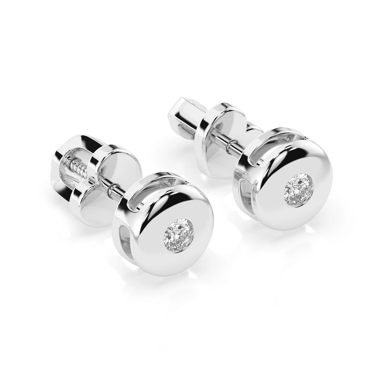 Round Dome Stud Diamond Earrings GT