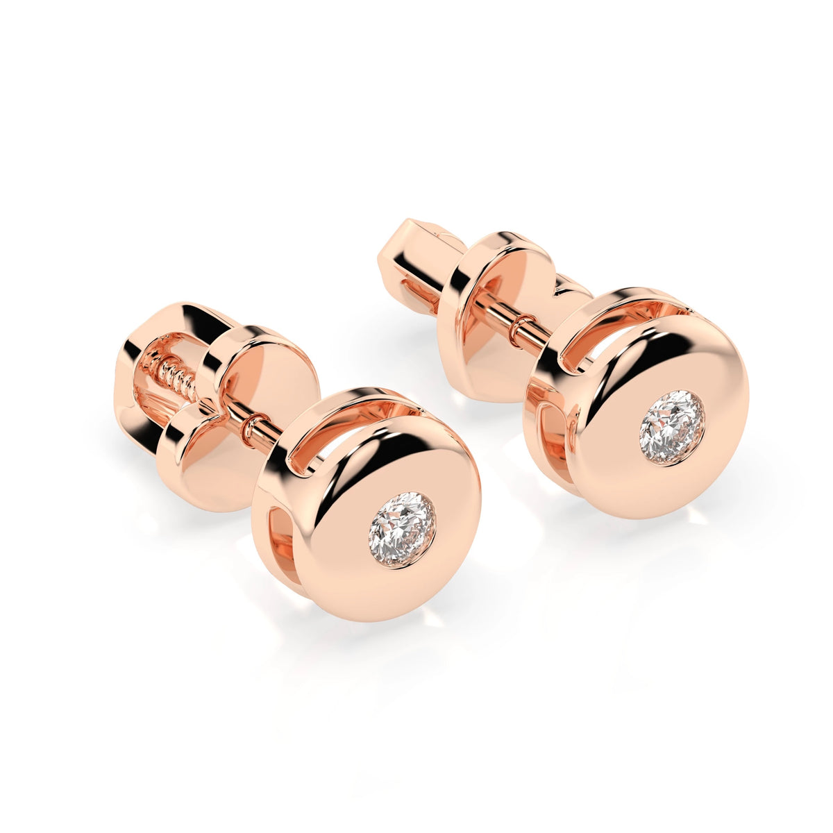 Round Dome Stud Diamond Earrings GT