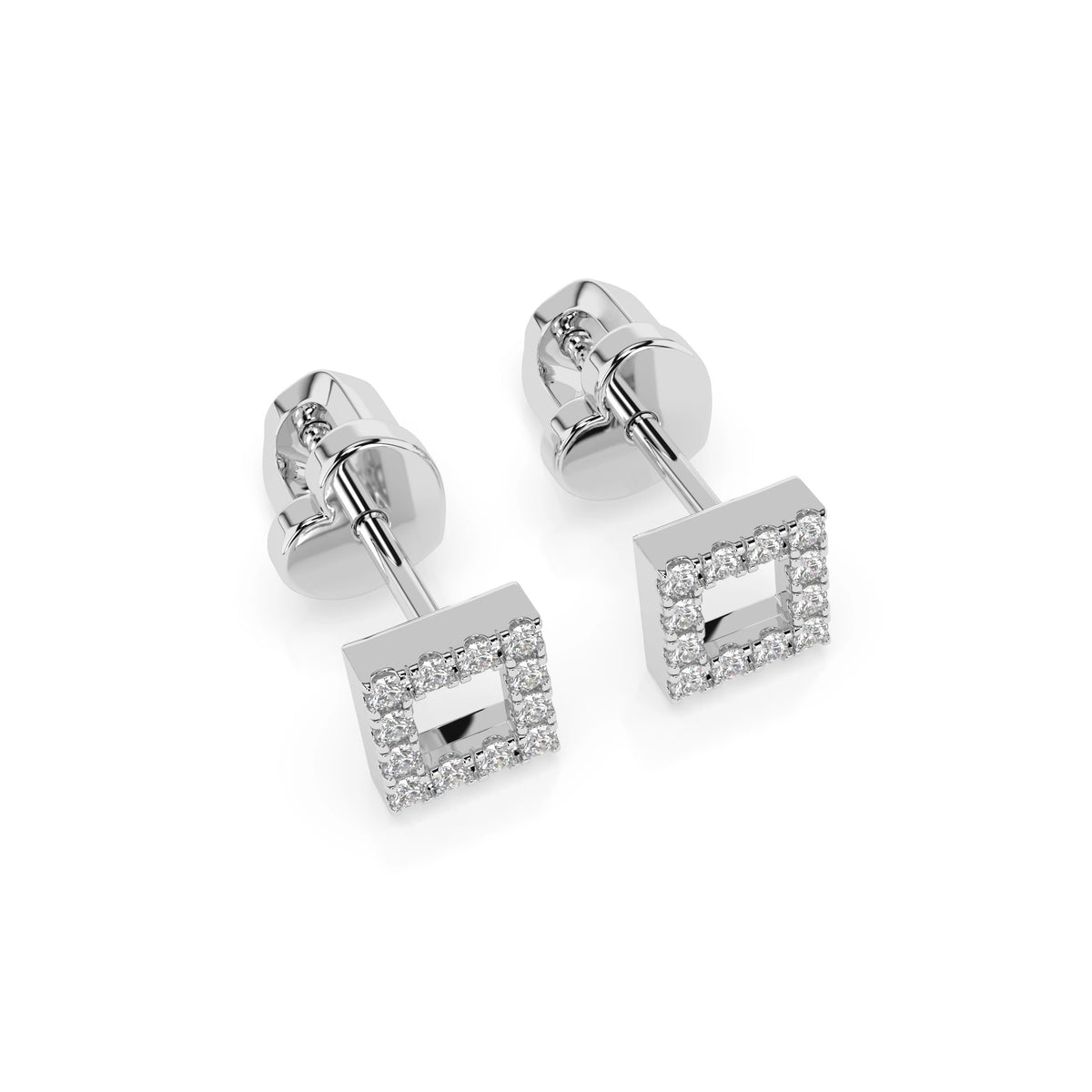 Round Cube Stud Diamond Earrings GT