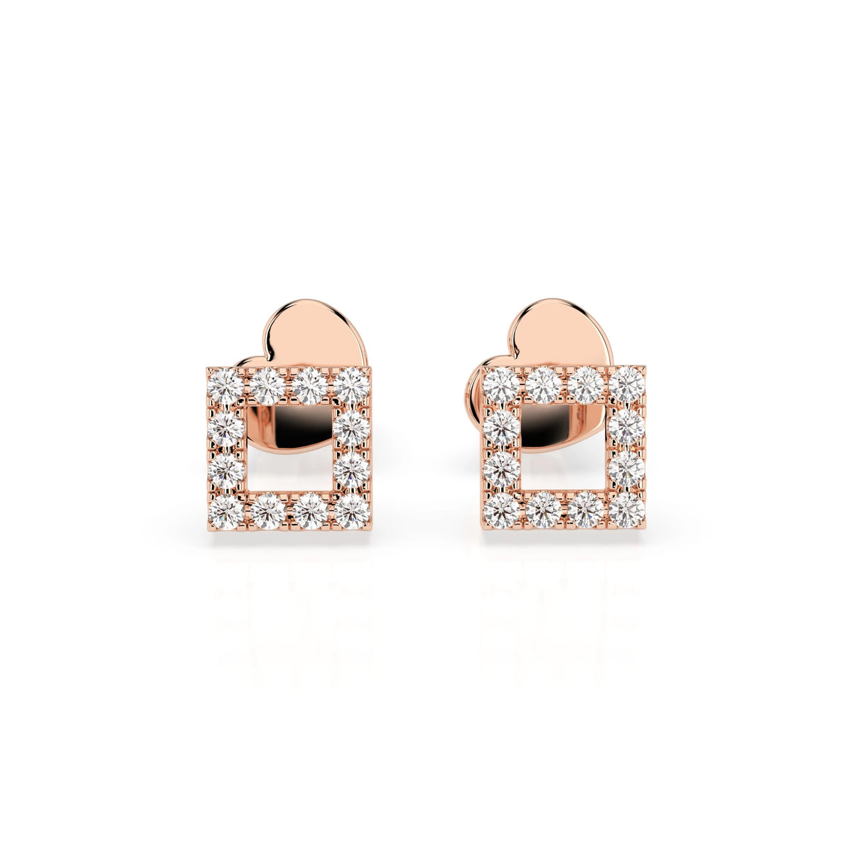 Round Cube Stud Diamond Earrings GT
