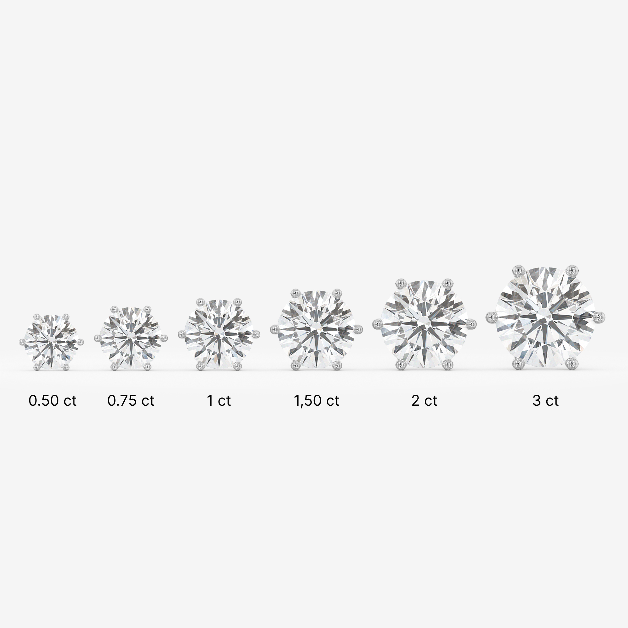 Six Prong Solitaire Stud Earrings