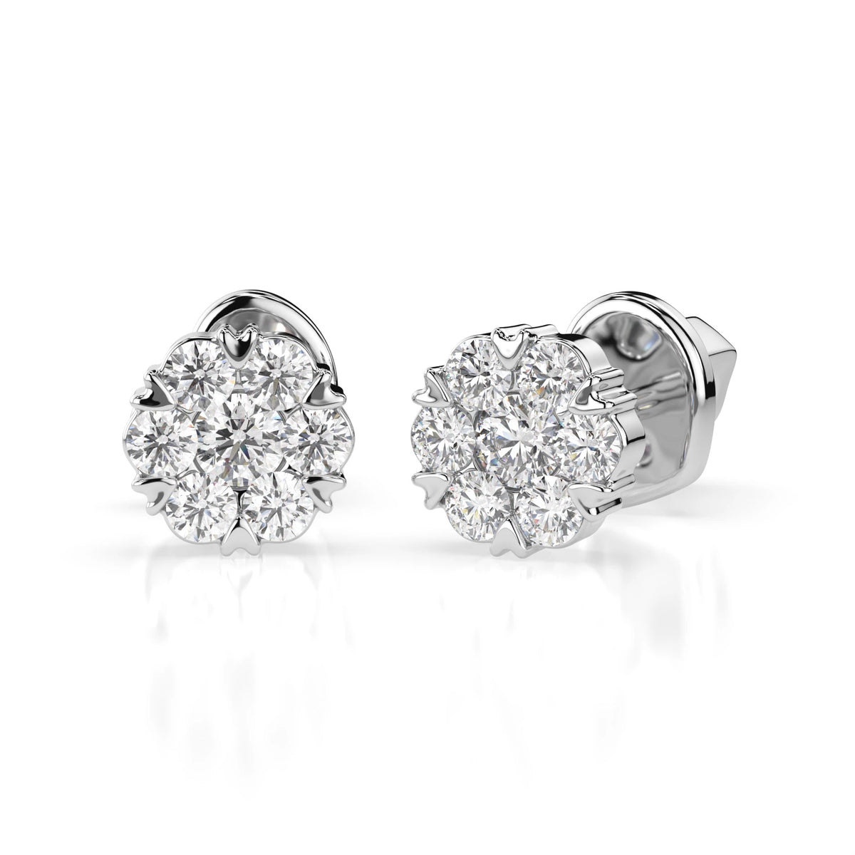 Round Floral Stud Diamond Earrings GT