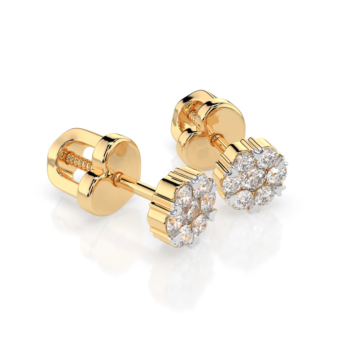Round Floral Stud Diamond Earrings GT