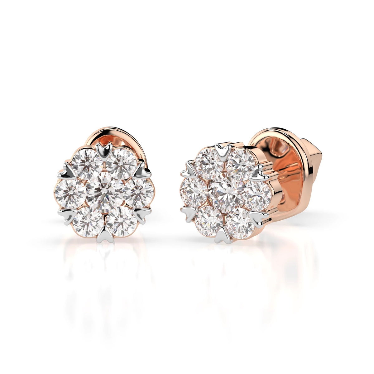 Round Floral Stud Diamond Earrings GT