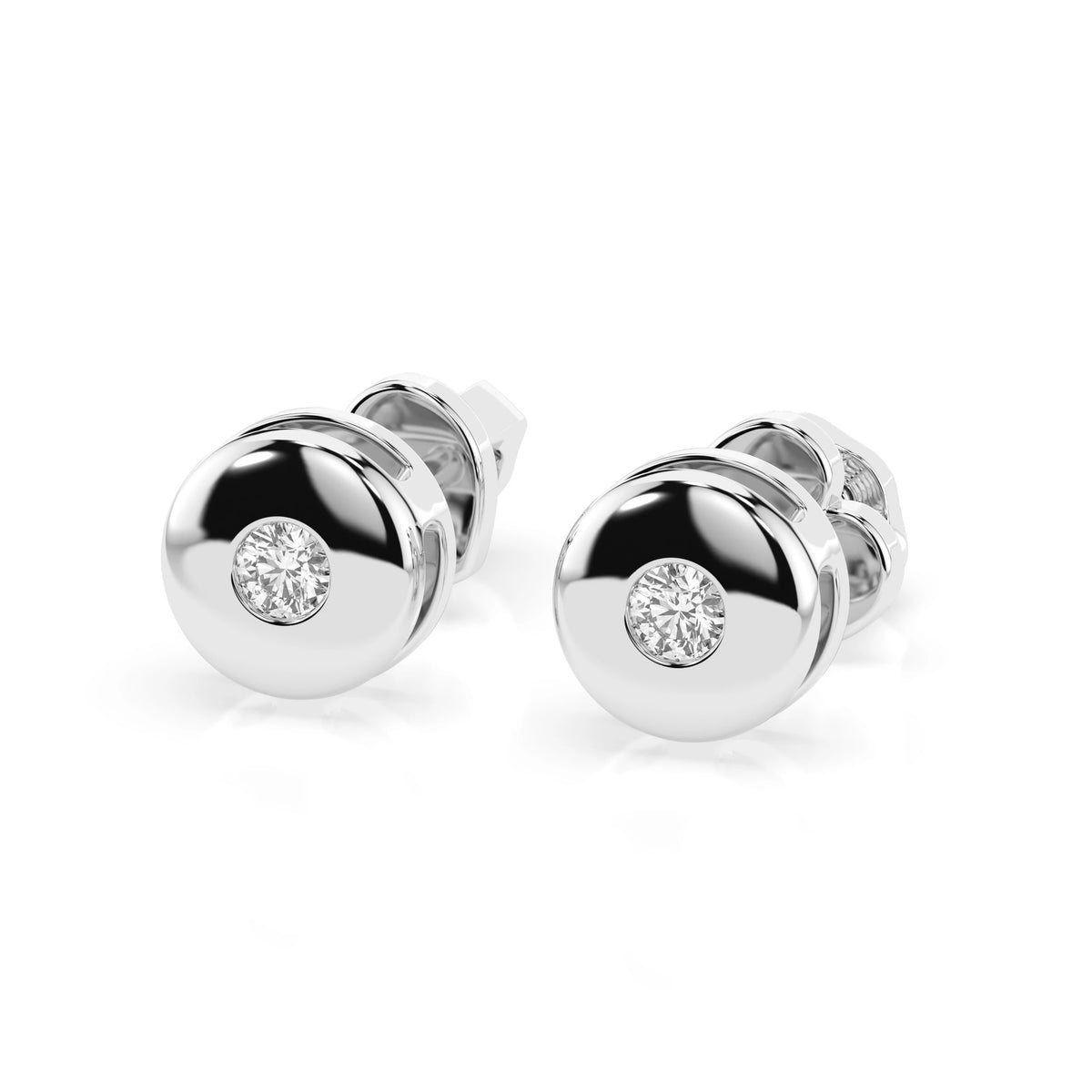 Round Dome Stud Diamond Earrings GT