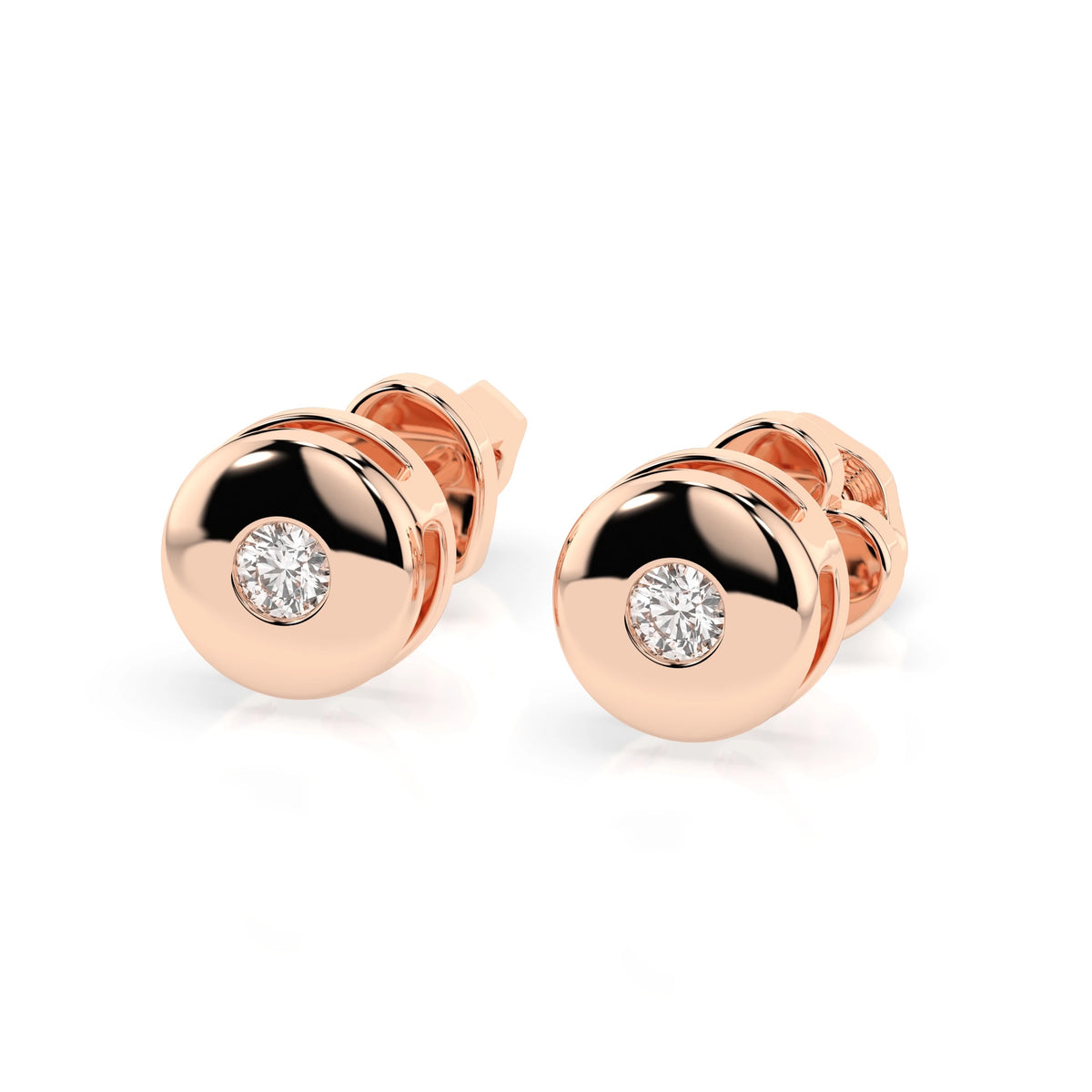 Round Dome Stud Diamond Earrings GT