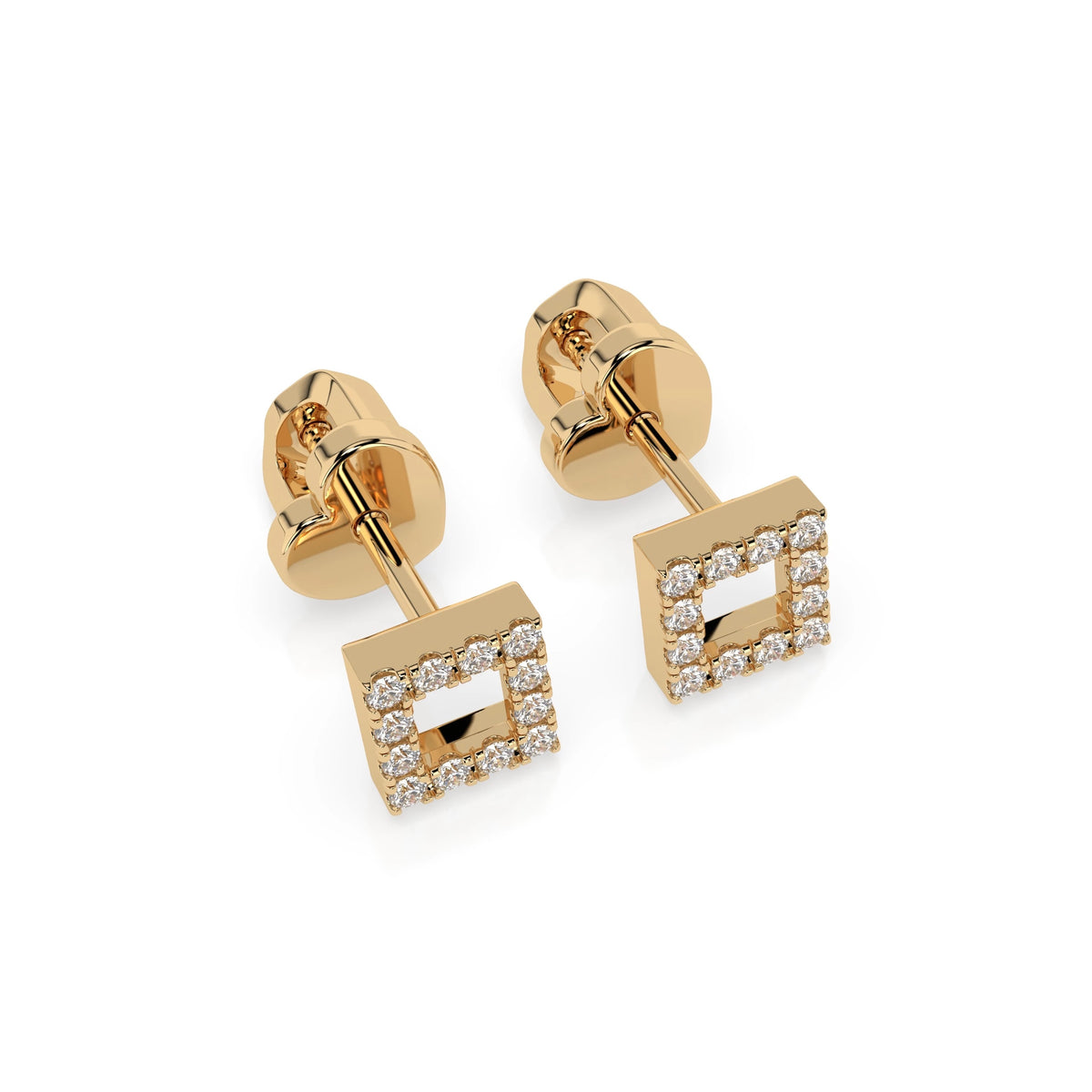 Round Cube Stud Diamond Earrings GT