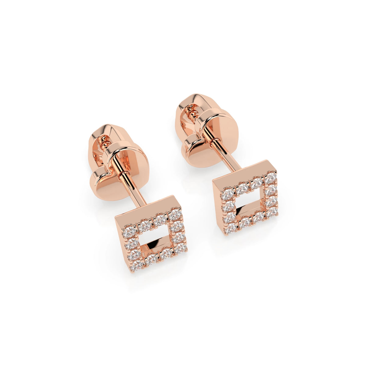Round Cube Stud Diamond Earrings GT