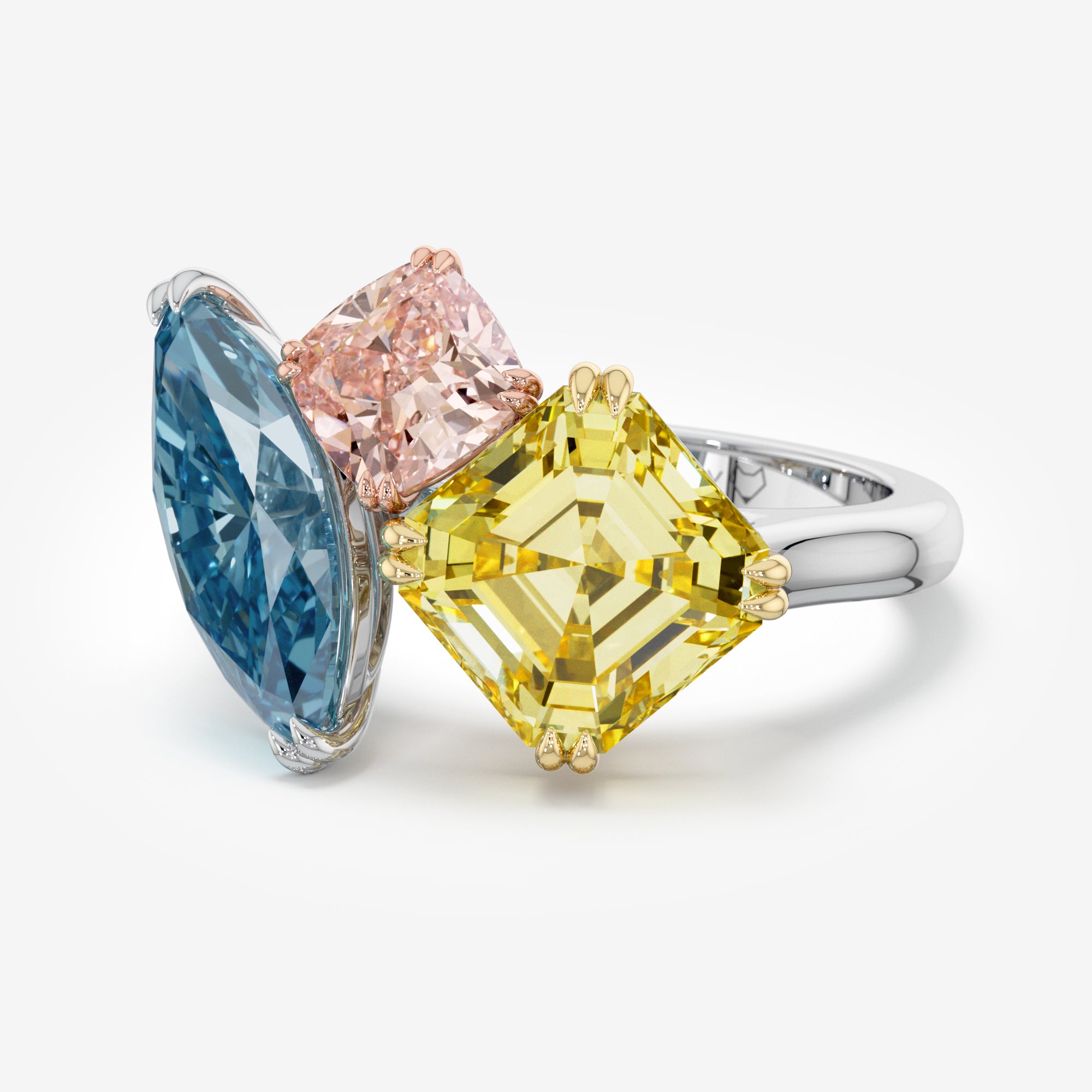 Trinity Spectrum Yellow, Blue and Pink Diamond Ring (7.5 Сt. T.W.)