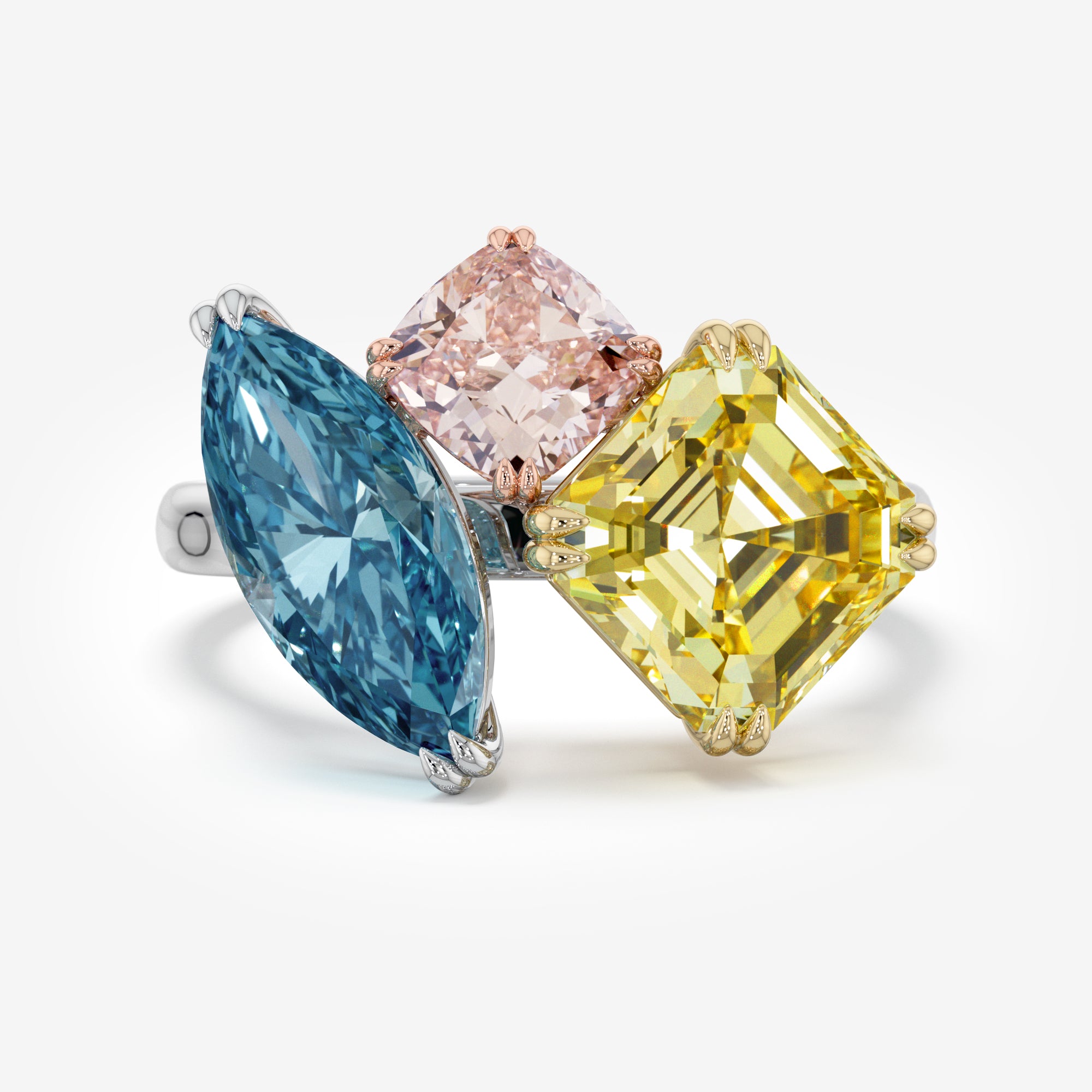 Trinity Spectrum Yellow, Blue and Pink Diamond Ring (7.5 Сt. T.W.)