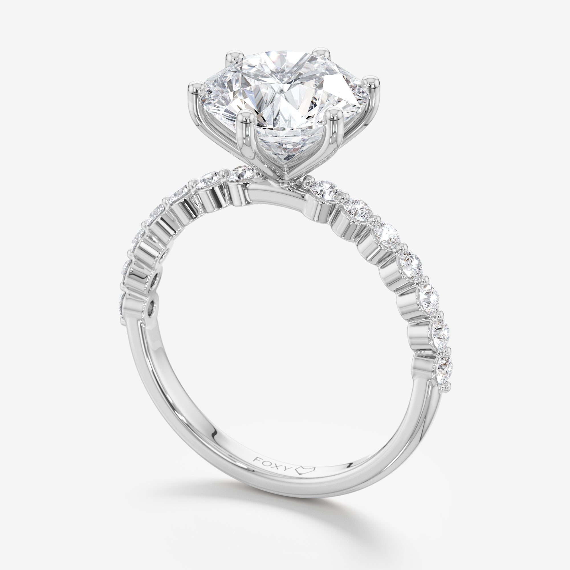 Shared-Prong Pavé Engagement Ring